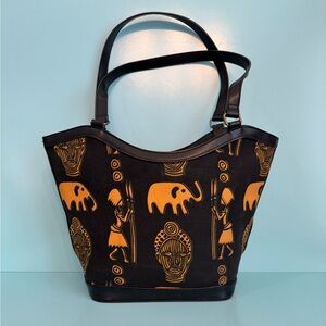 Vintage Handmade Black Canvas Printed African Shoulder Bag